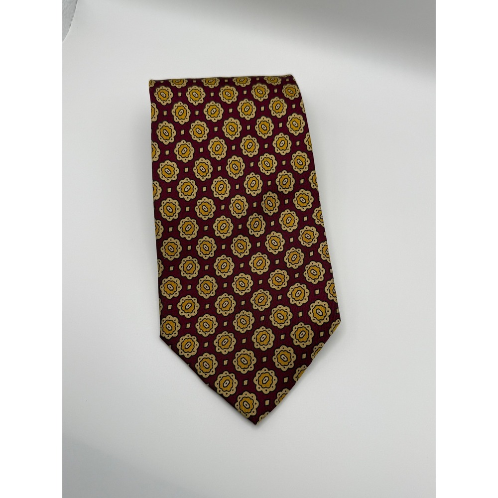 Vintage 1990s Giorgio Armani Silk Tie OS Burgundy Medallion Floral Italian luc